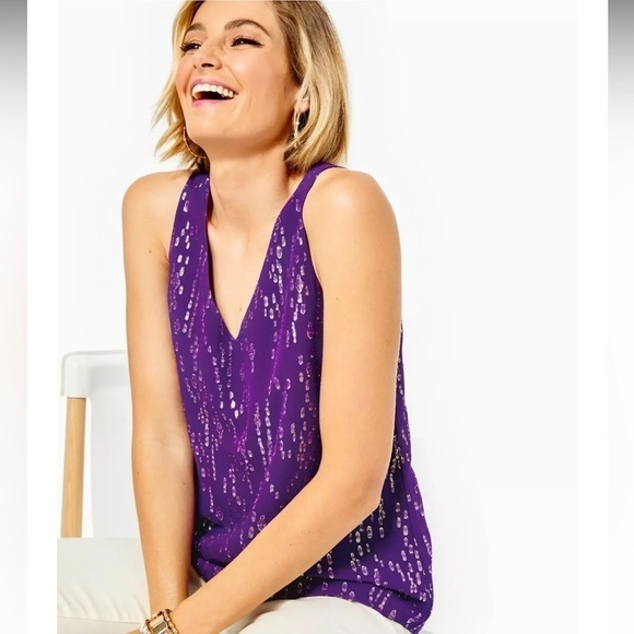 Lilly Pulitzer Florin Silk Tank Purple - Picture 3 of 6